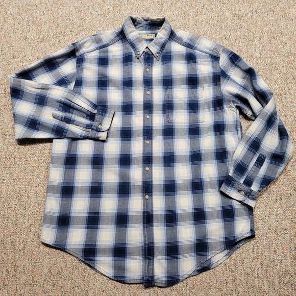 L.L. Bean Other - LL Bean Shirt Mens Large Blue Shadow Plaid Flannel Button Down Long Sleeve VTG